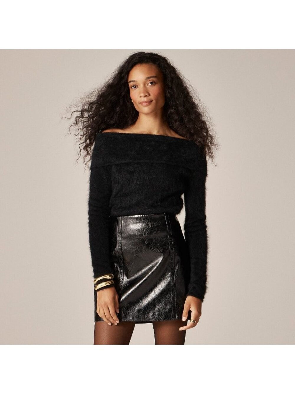 J CREW brushed cashmere foldover sweater black MEDIUM 100% cashmere elegant